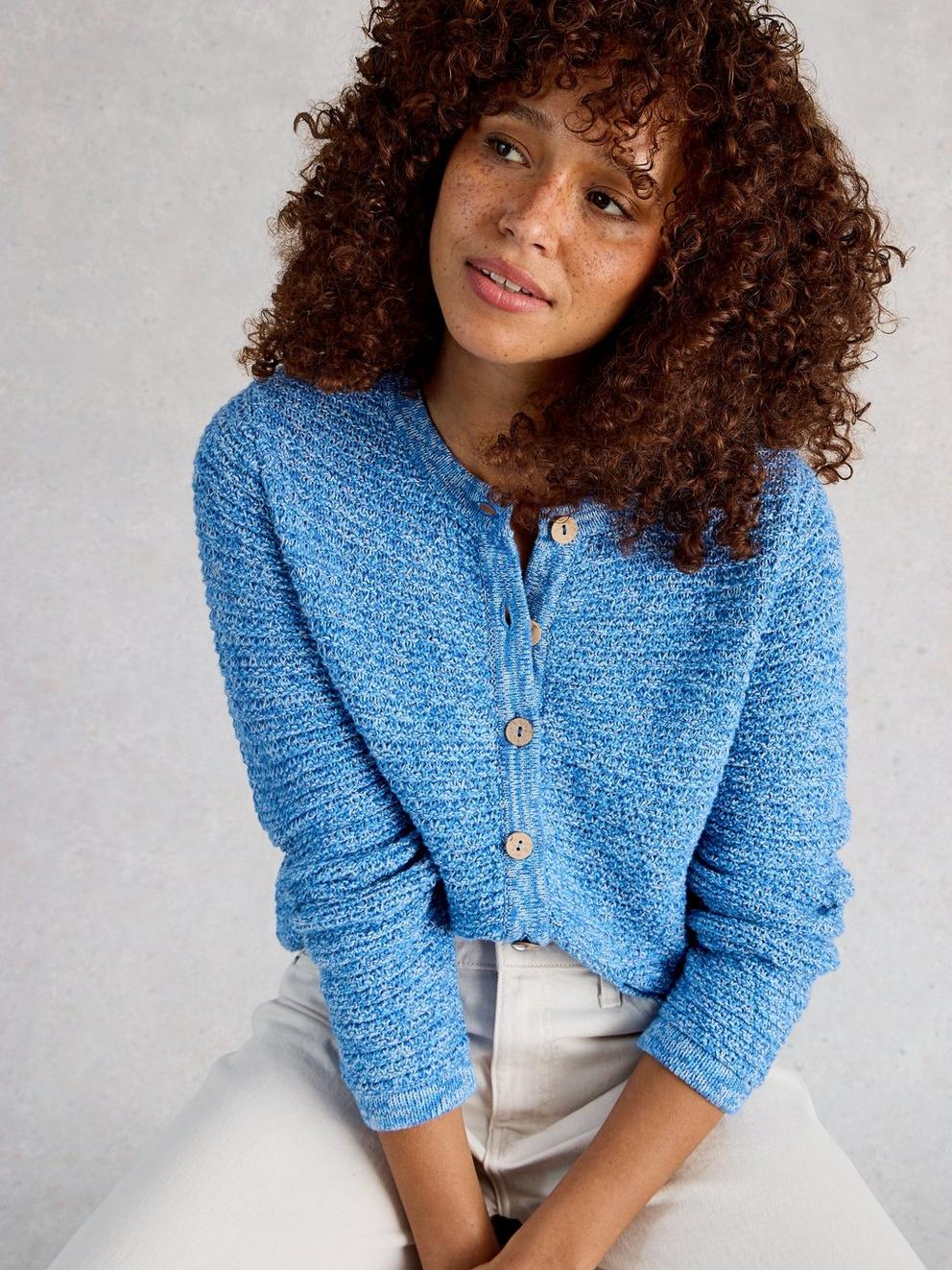 BELLE CARDI in MID BLUE - MODEL DETAIL