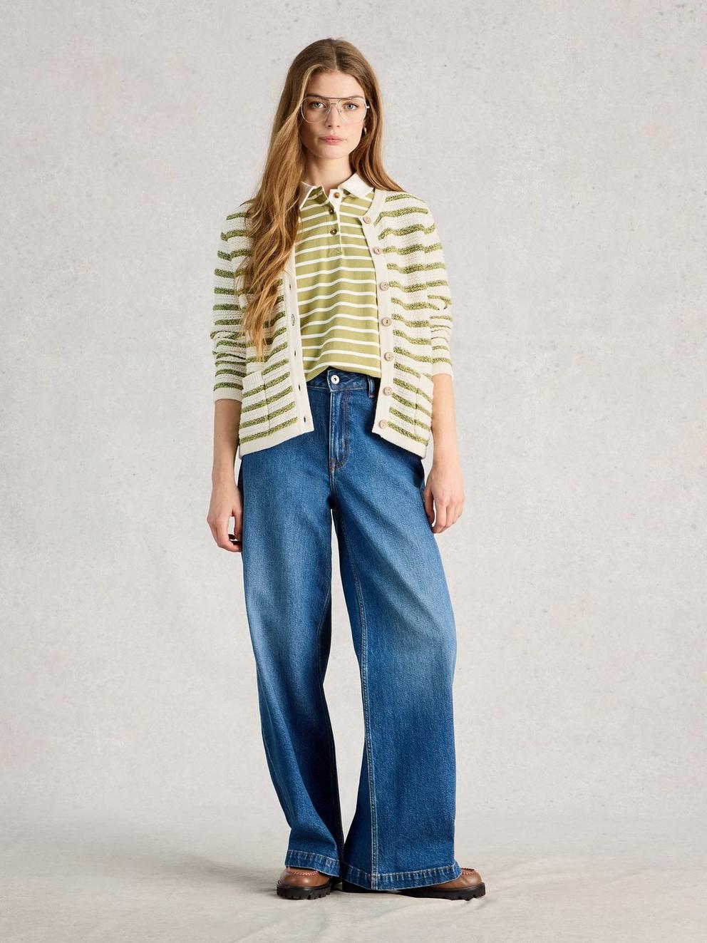 BELLE STRIPE CARDI in IVORY MLT - MODEL FRONT