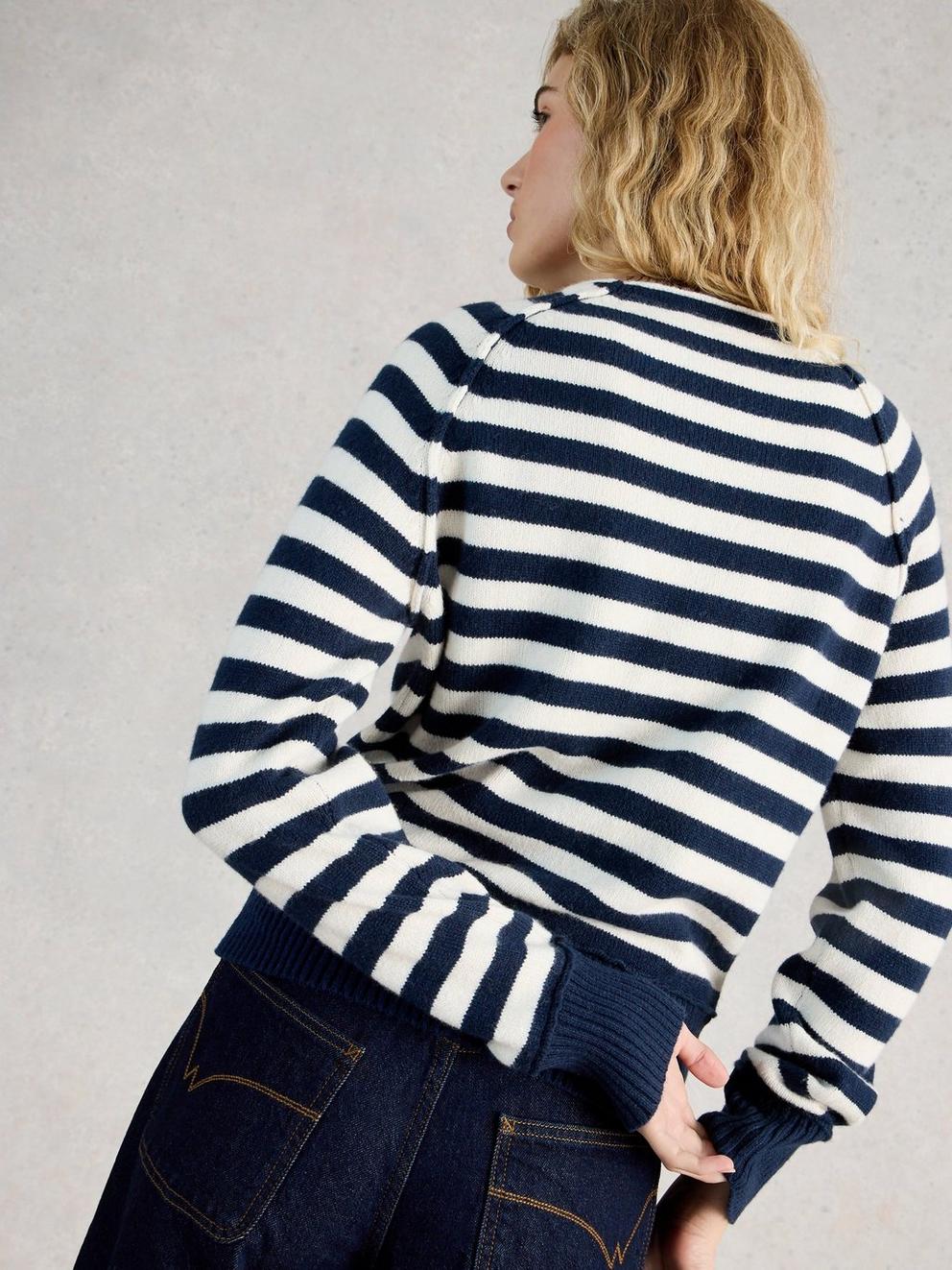 BRITNEY STRIPE JUMPER in NAVY MULTI - MODEL BACK