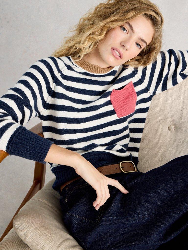BRITNEY STRIPE JUMPER in NAVY MULTI - MODEL DETAIL