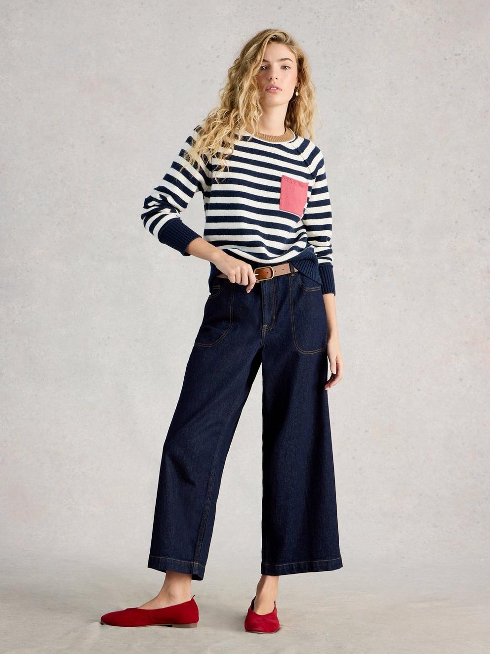 BRITNEY STRIPE JUMPER in NAVY MULTI - MODEL FRONT