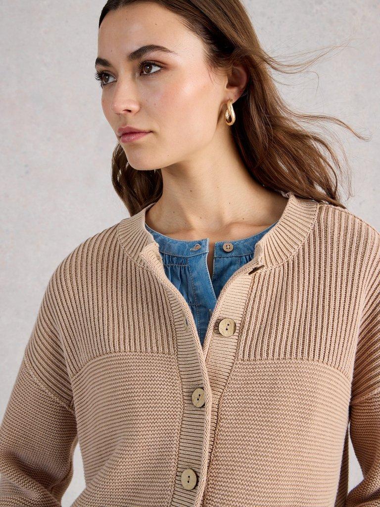 GIGI WASHED CARDI in LGT NAT - MODEL DETAIL
