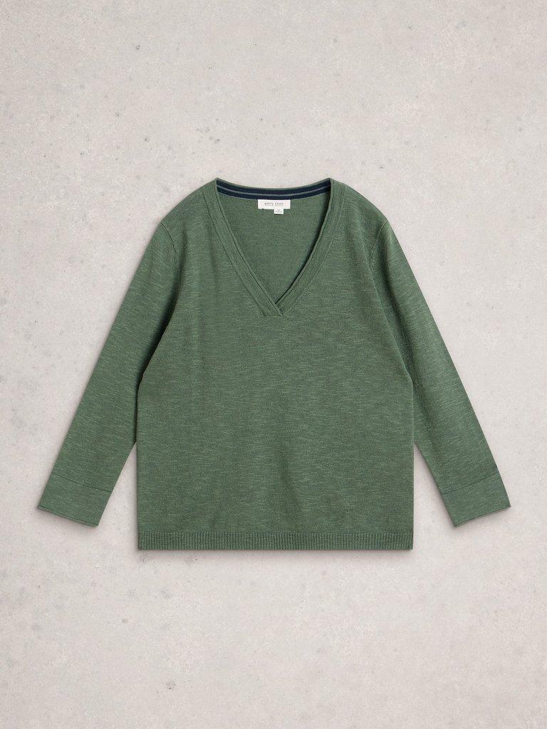 ELODY LINEN BLEND JUMPER in KHAKI GRN - FLAT FRONT
