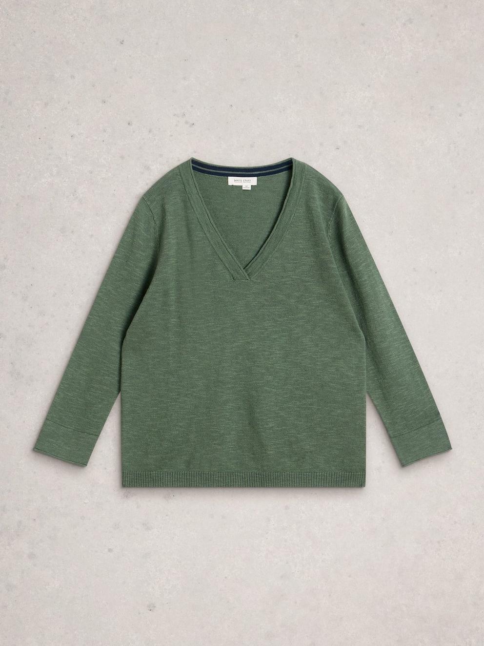 ELODY LINEN BLEND JUMPER in KHAKI GRN - FLAT FRONT