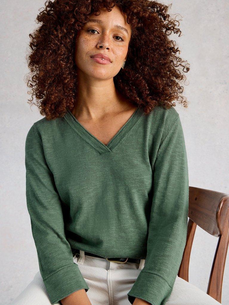 ELODY LINEN BLEND JUMPER in KHAKI GRN - LIFESTYLE