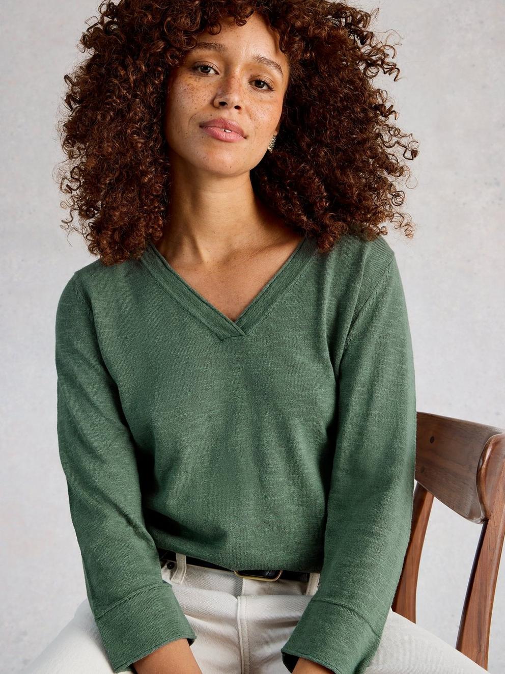 ELODY LINEN BLEND JUMPER in KHAKI GRN - LIFESTYLE