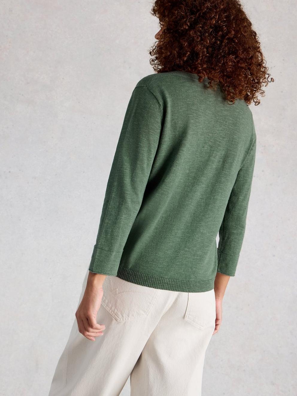 ELODY LINEN BLEND JUMPER in KHAKI GRN - MODEL BACK