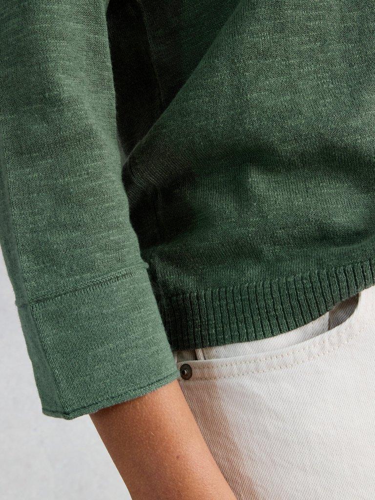 ELODY LINEN BLEND JUMPER in KHAKI GRN - MODEL DETAIL