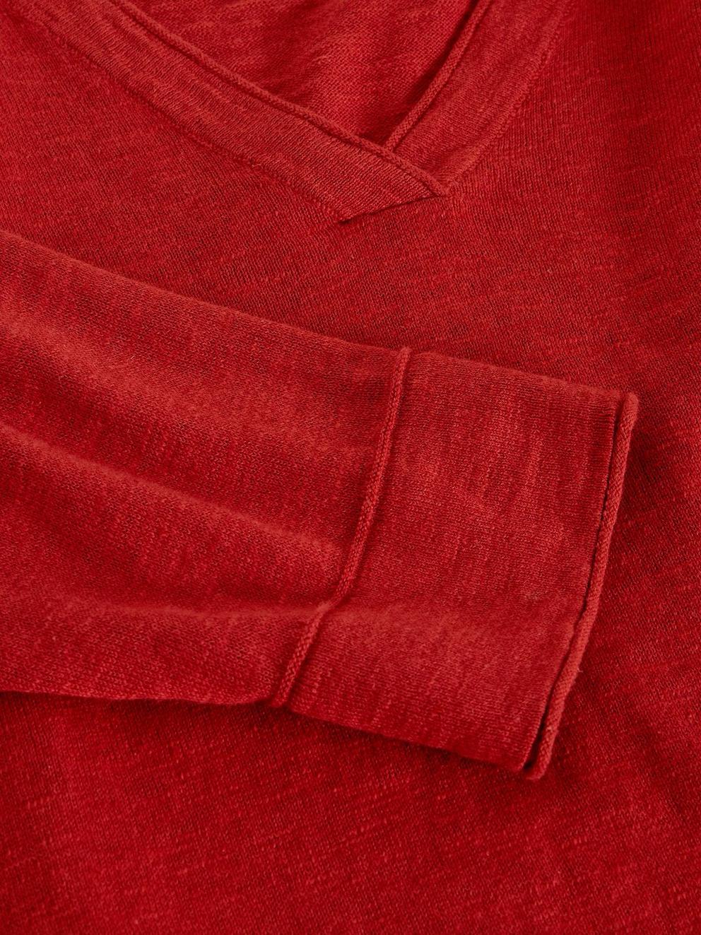 ELODY LINEN BLEND JUMPER in MID RED - FLAT DETAIL