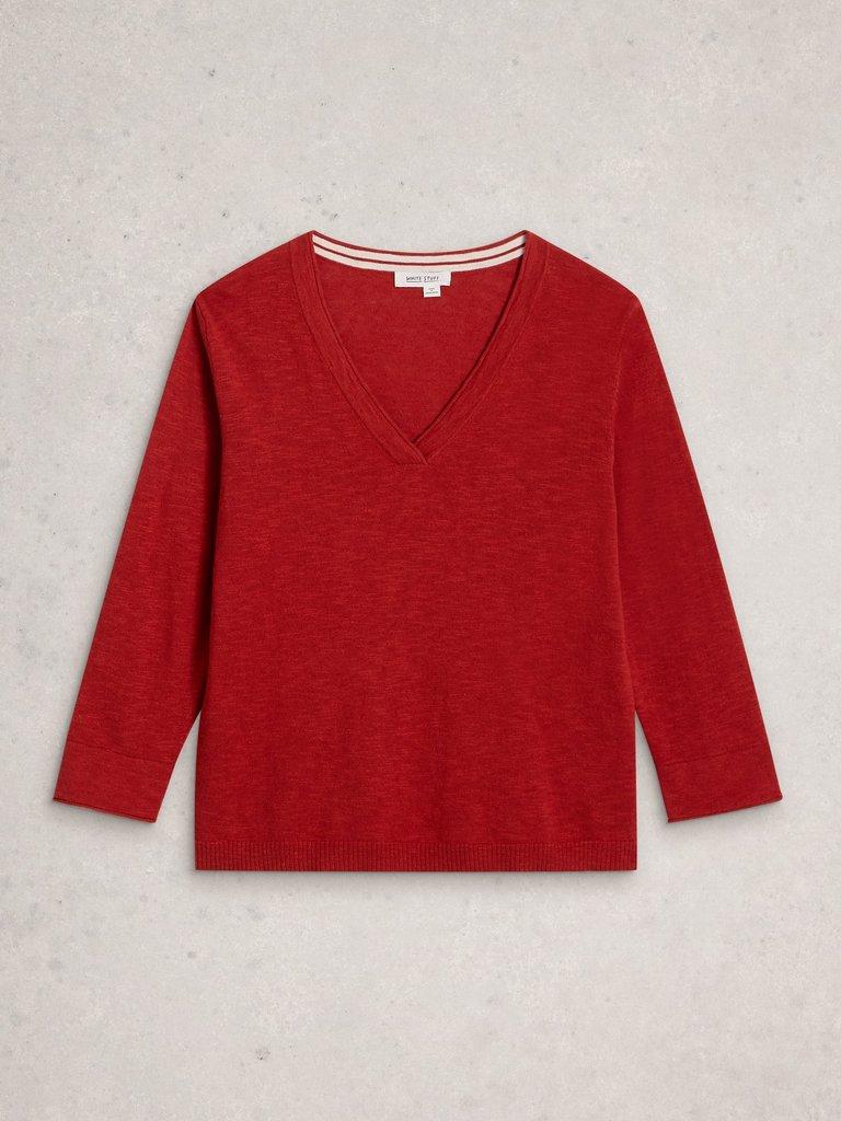 ELODY LINEN BLEND JUMPER in MID RED - FLAT FRONT
