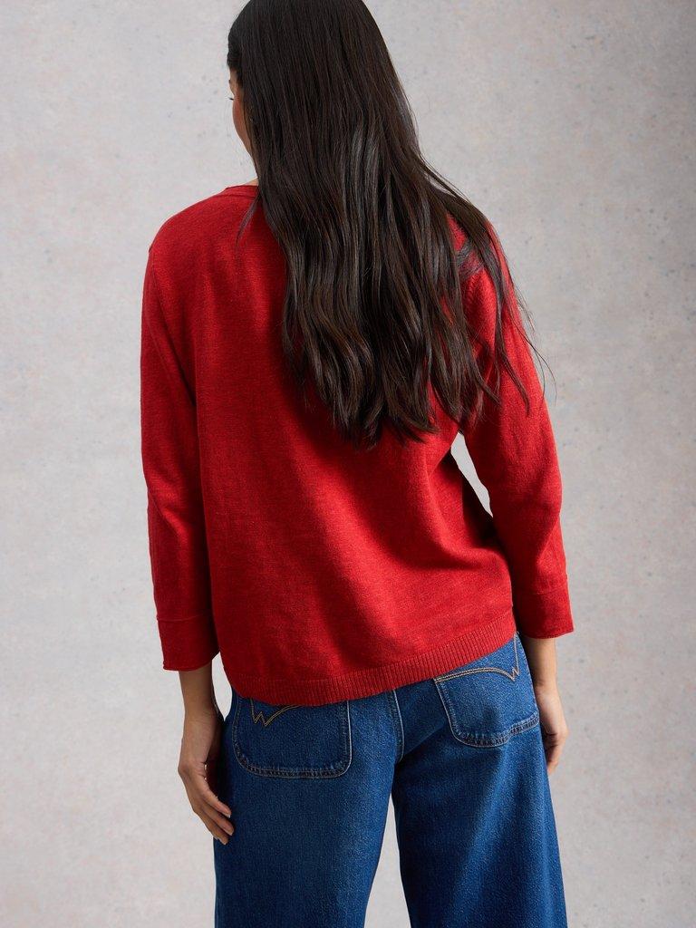 ELODY LINEN BLEND JUMPER in MID RED - MODEL BACK