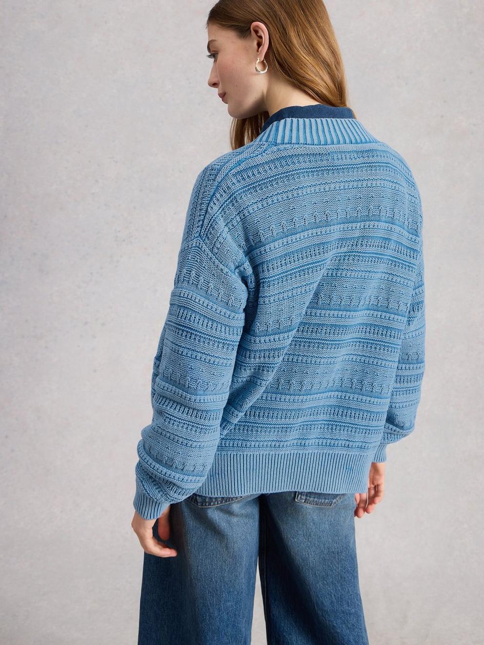 KIMBERLY CARDI in MID BLUE - MODEL BACK