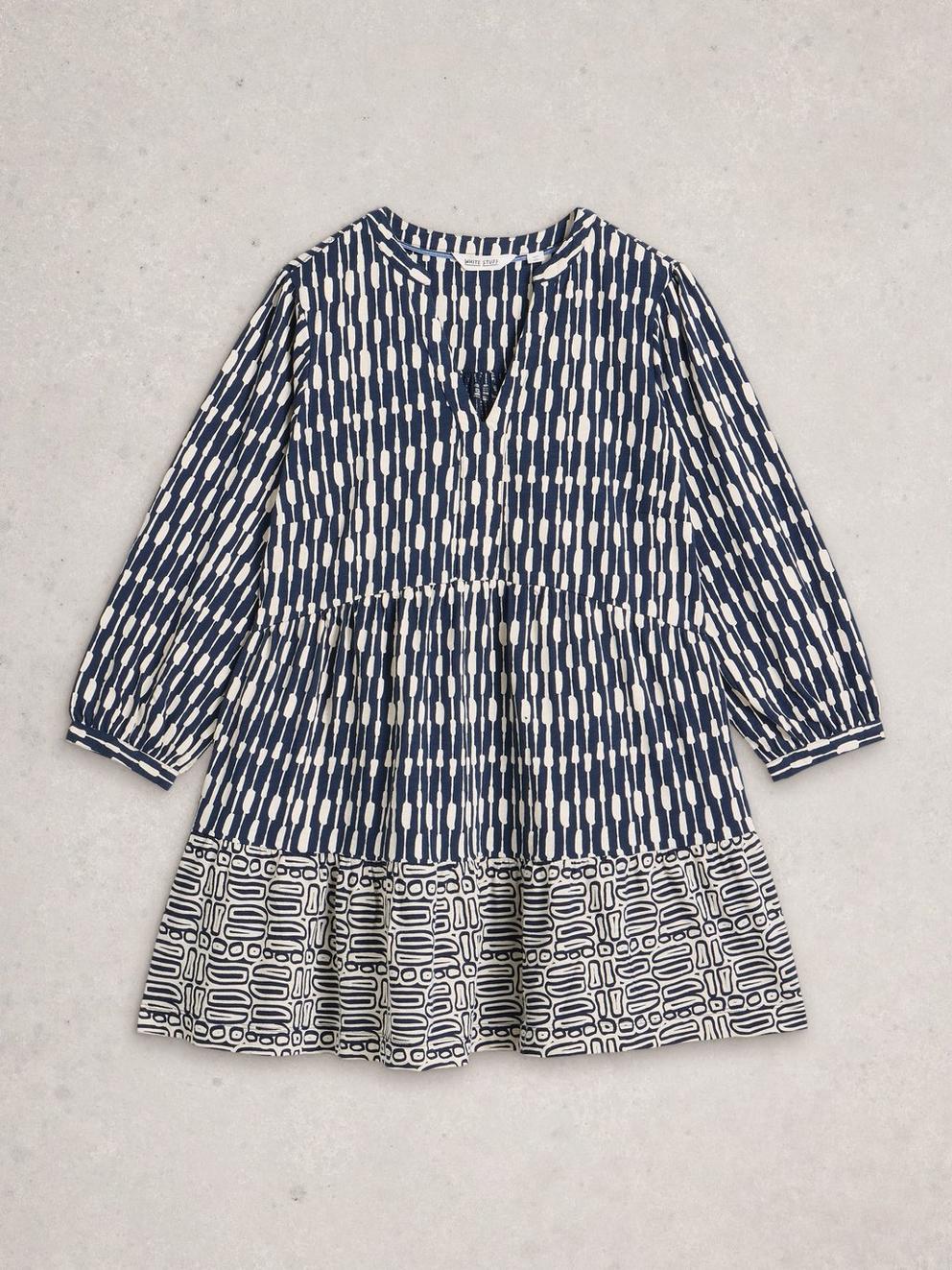 MARTA PRINT TUNIC in NAVY PR - FLAT FRONT