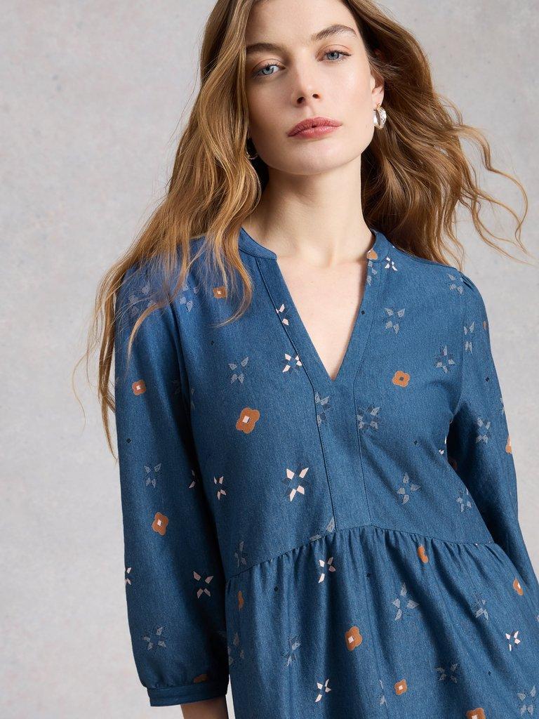 WOMENS MARTA TUNIC in BLUE PR - MODEL DETAIL