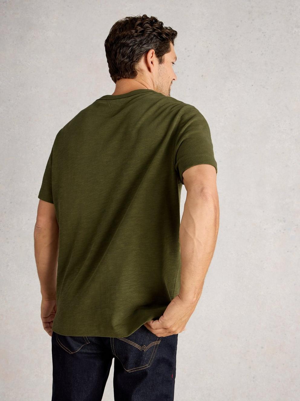 Harrington Relaxed Tee in KHAKI GRN - MODEL BACK