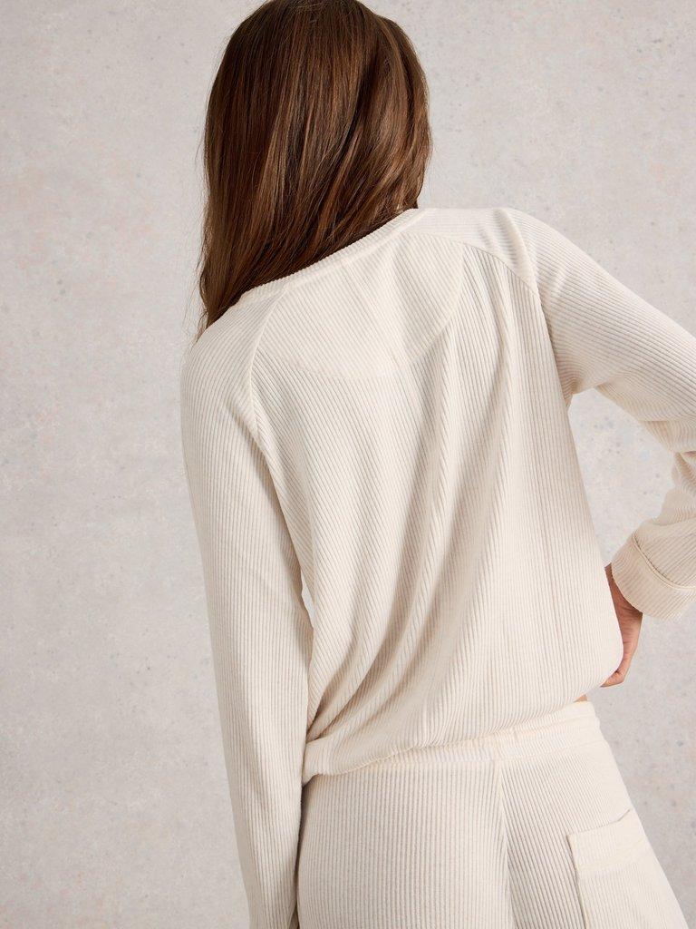 COSY JERSEY RIB TOP in PALE IVORY - MODEL BACK