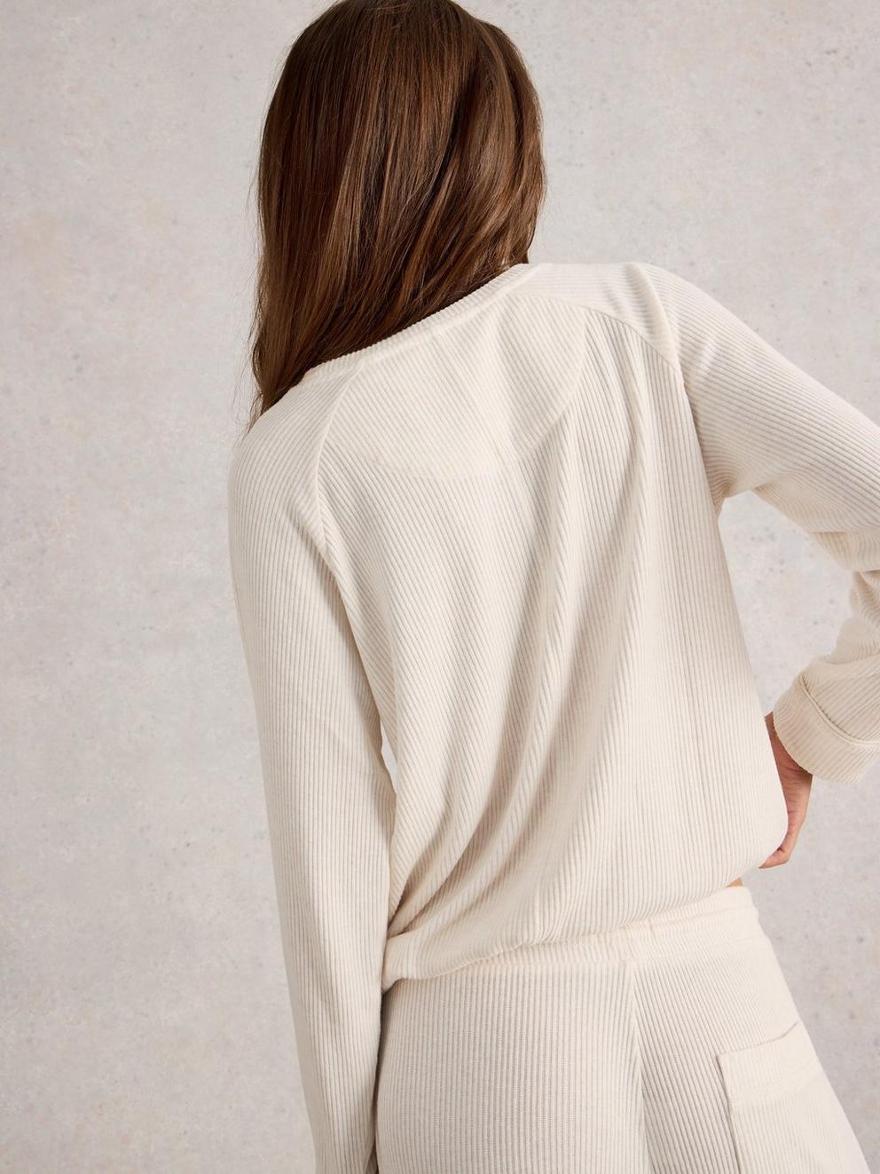 COSY JERSEY RIB TOP in PALE IVORY - MODEL BACK