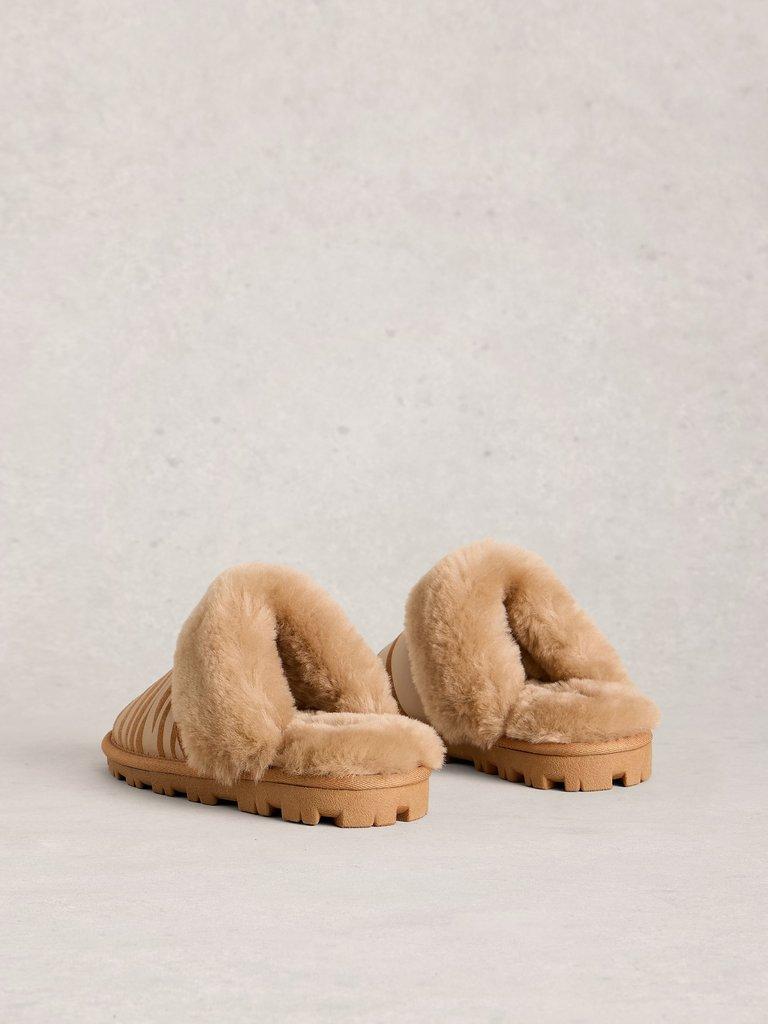 Zebra Shearling Mule Slipper in TAN MULTI - FLAT BACK