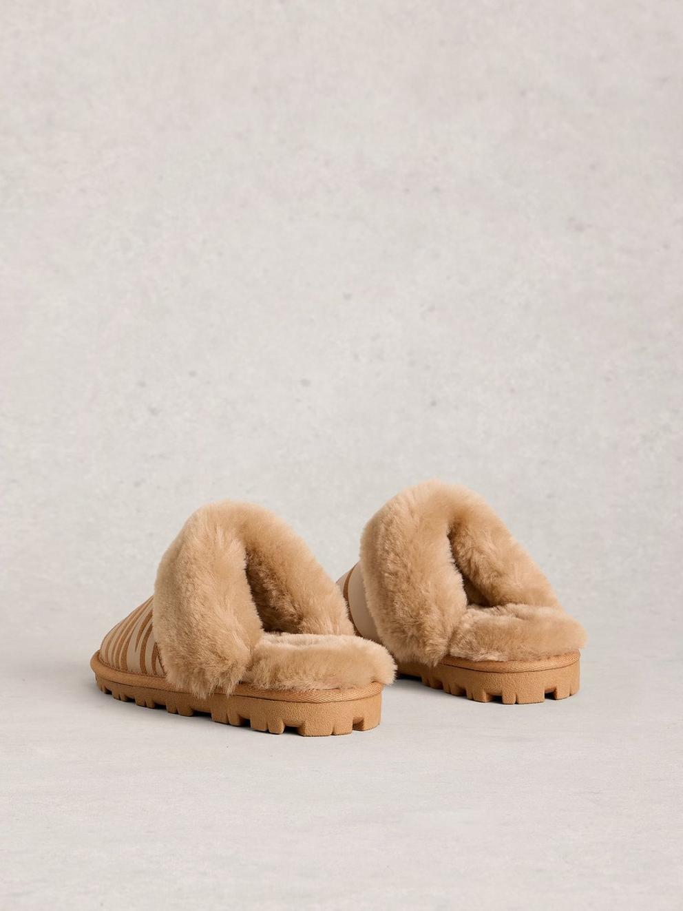 Zebra Shearling Mule Slipper in TAN MULTI - FLAT BACK