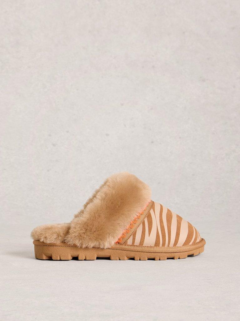 Zebra Shearling Mule Slipper in TAN MULTI - LIFESTYLE