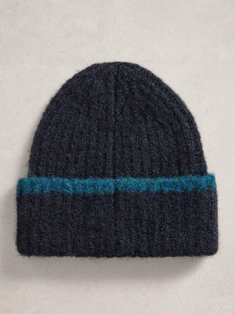 Emma Knitted Beanie in DARK NAVY - FLAT BACK