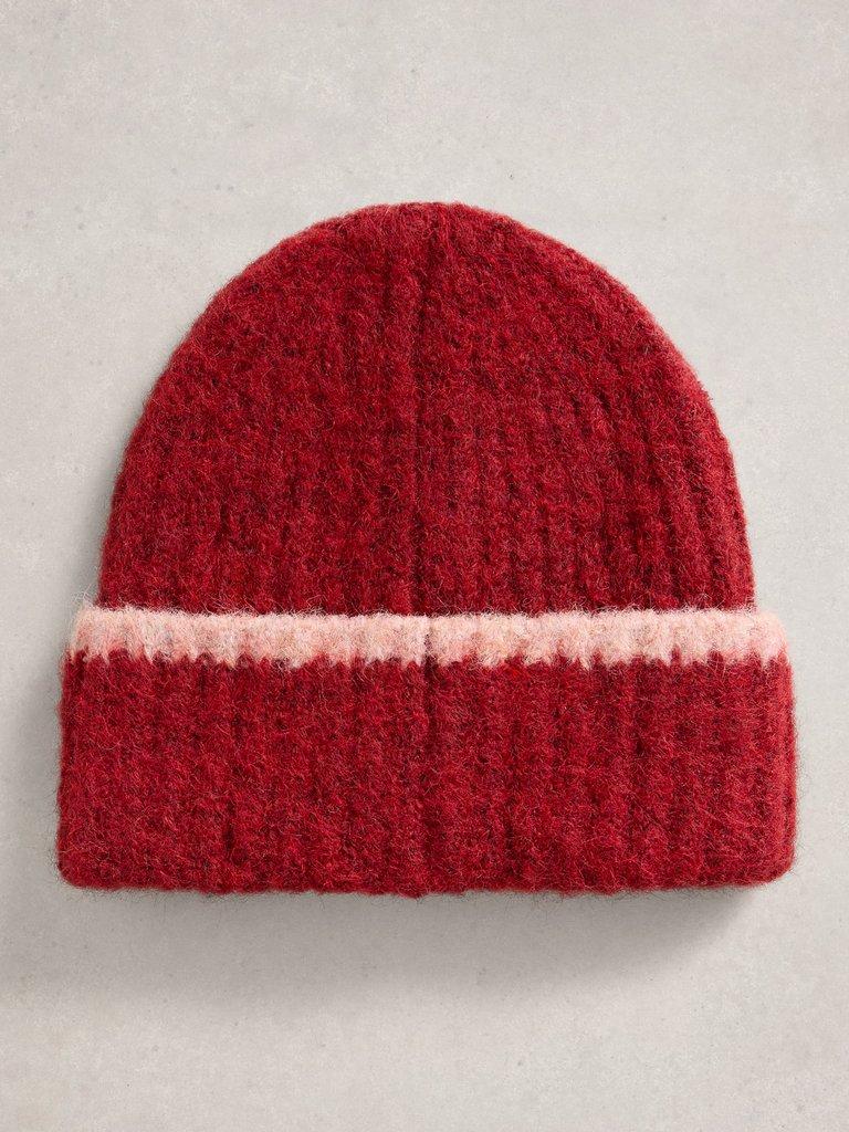 Emma Knitted Beanie in DK RED - FLAT BACK
