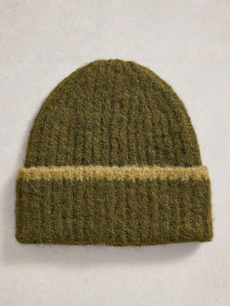 Emma Knitted Beanie in KHAKI GRN - FLAT FRONT