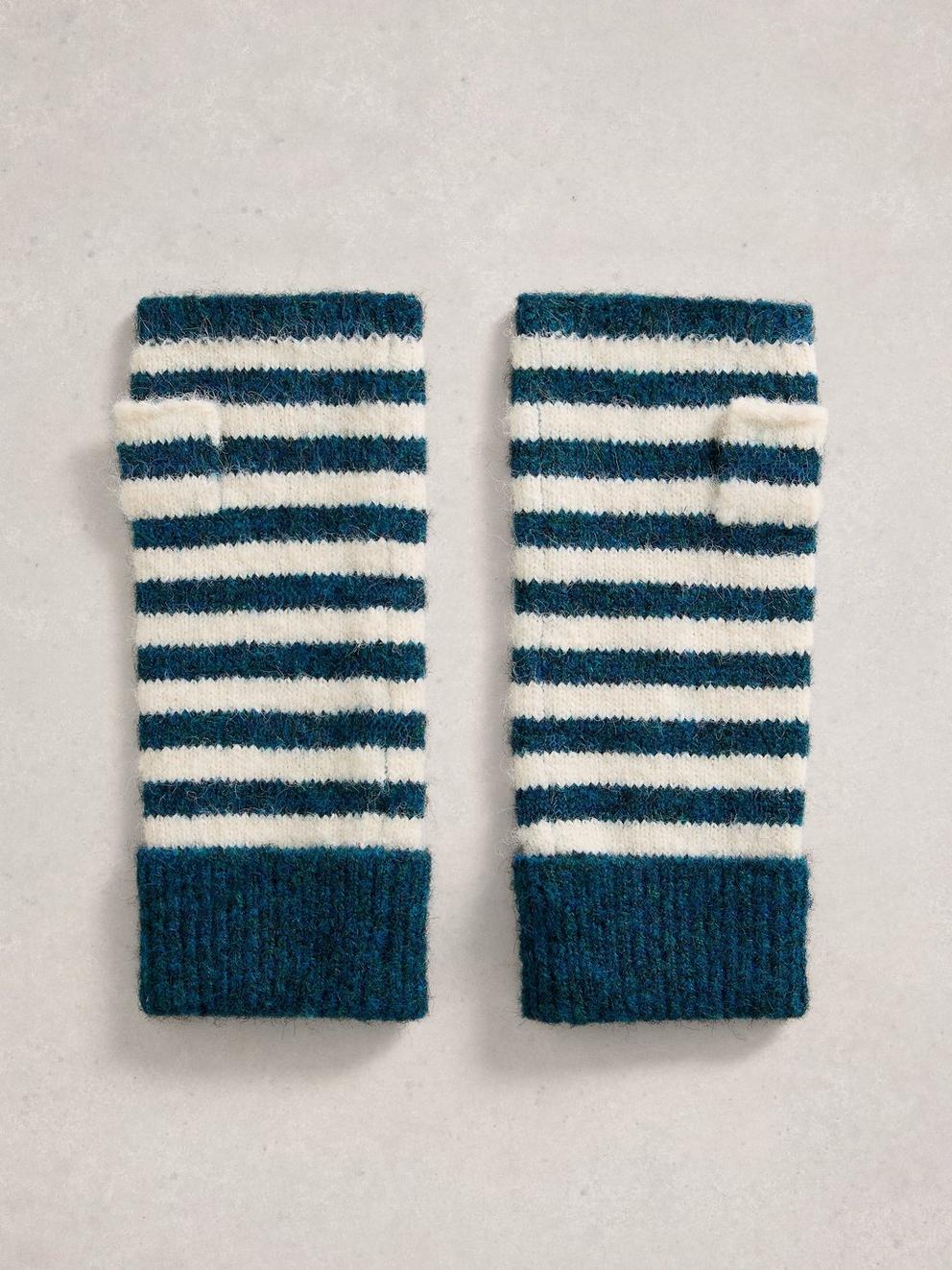 Emma Fingerless Gloves in BLUE MLT - FLAT FRONT