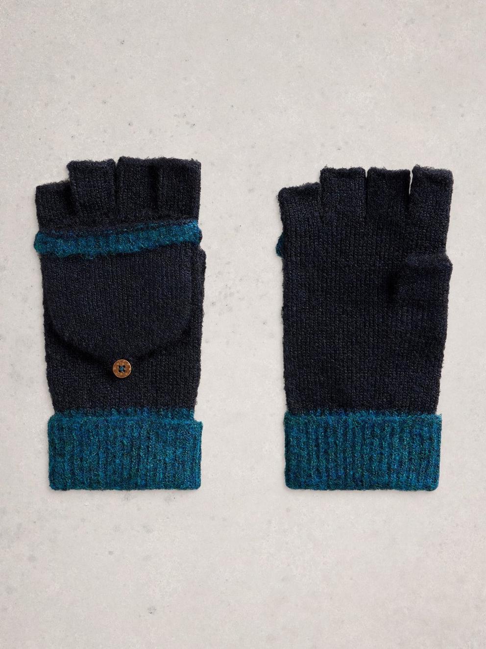 Emma Knitted Flip Mitt in DARK NAVY - FLAT BACK