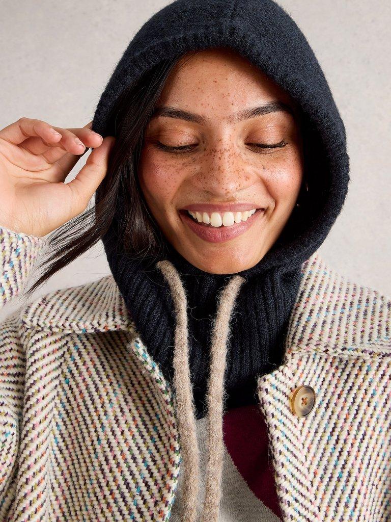 Emma Knitted Hood  in DK BLUE - LIFESTYLE