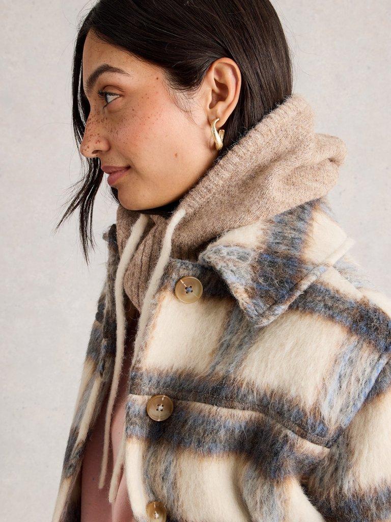 Emma Knitted Hood  in LGT NAT - MODEL BACK