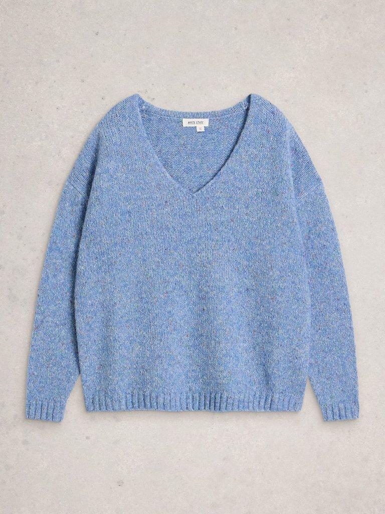 TAMARA TEXTURE V NECK in MID BLUE - FLAT FRONT