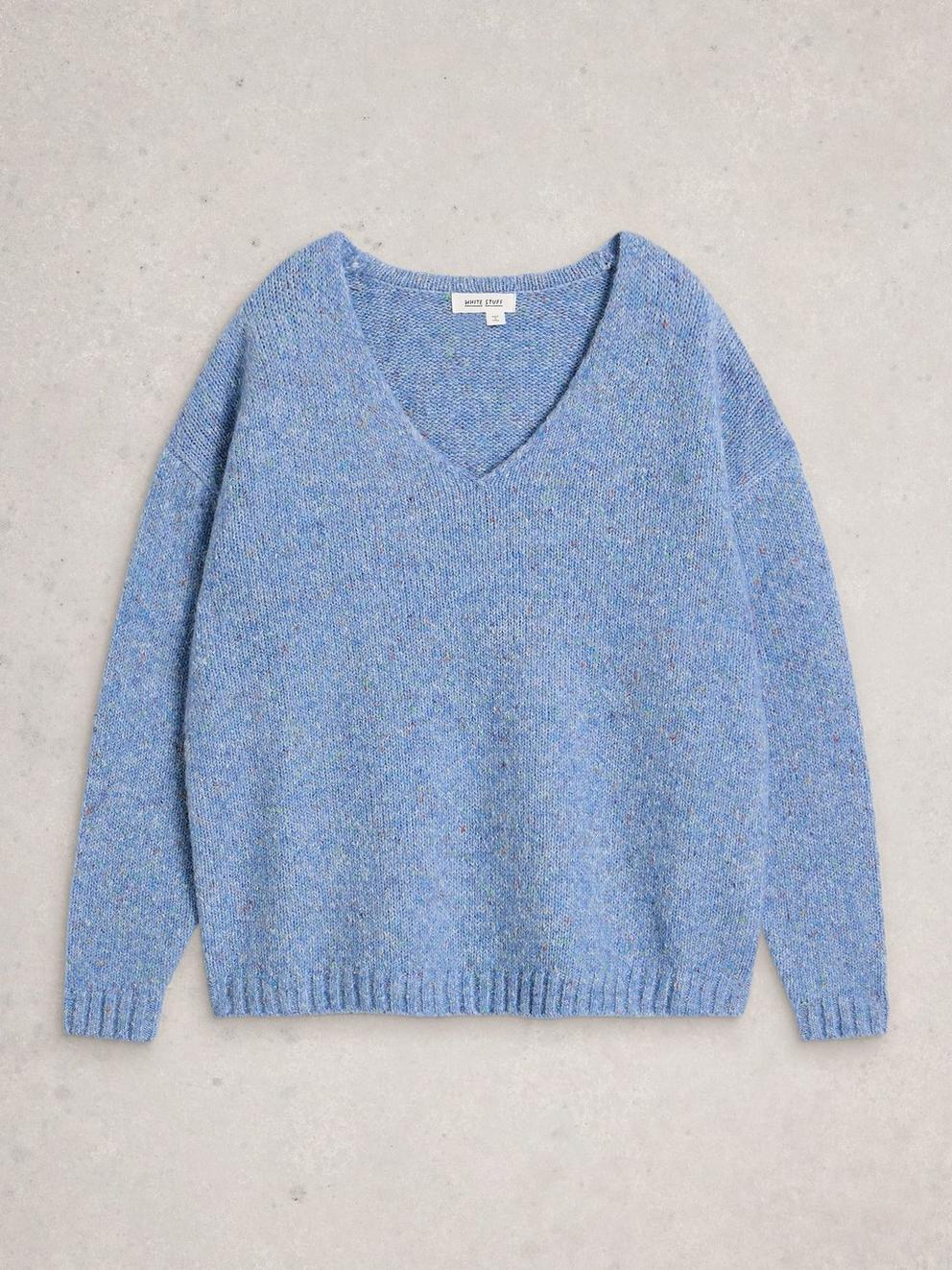 TAMARA TEXTURE V NECK in MID BLUE - FLAT FRONT