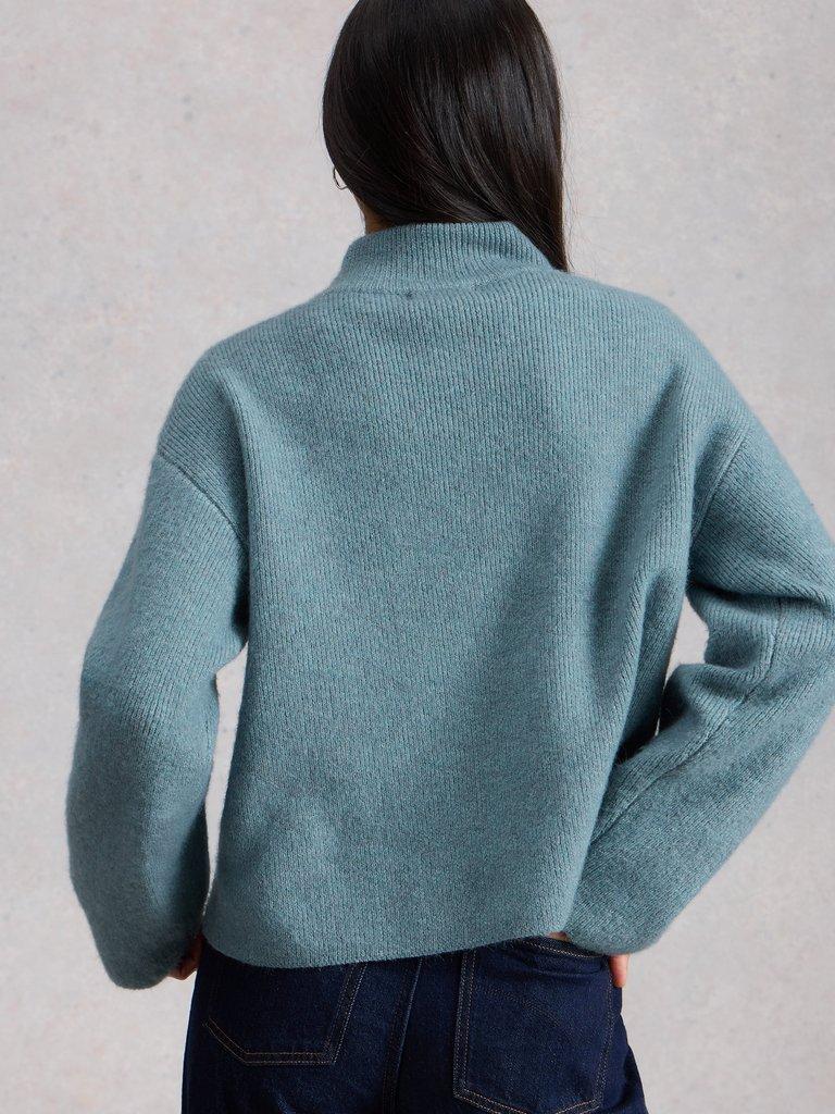 MARGOT CARDI in MID BLUE - MODEL BACK