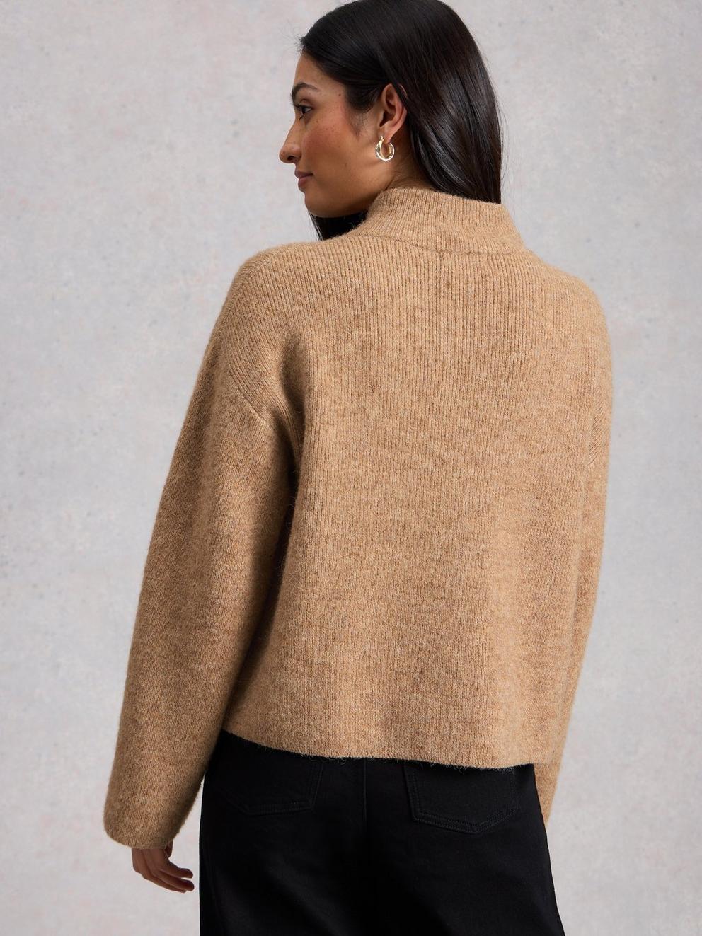 MARGOT CARDI in MID BROWN - MODEL BACK