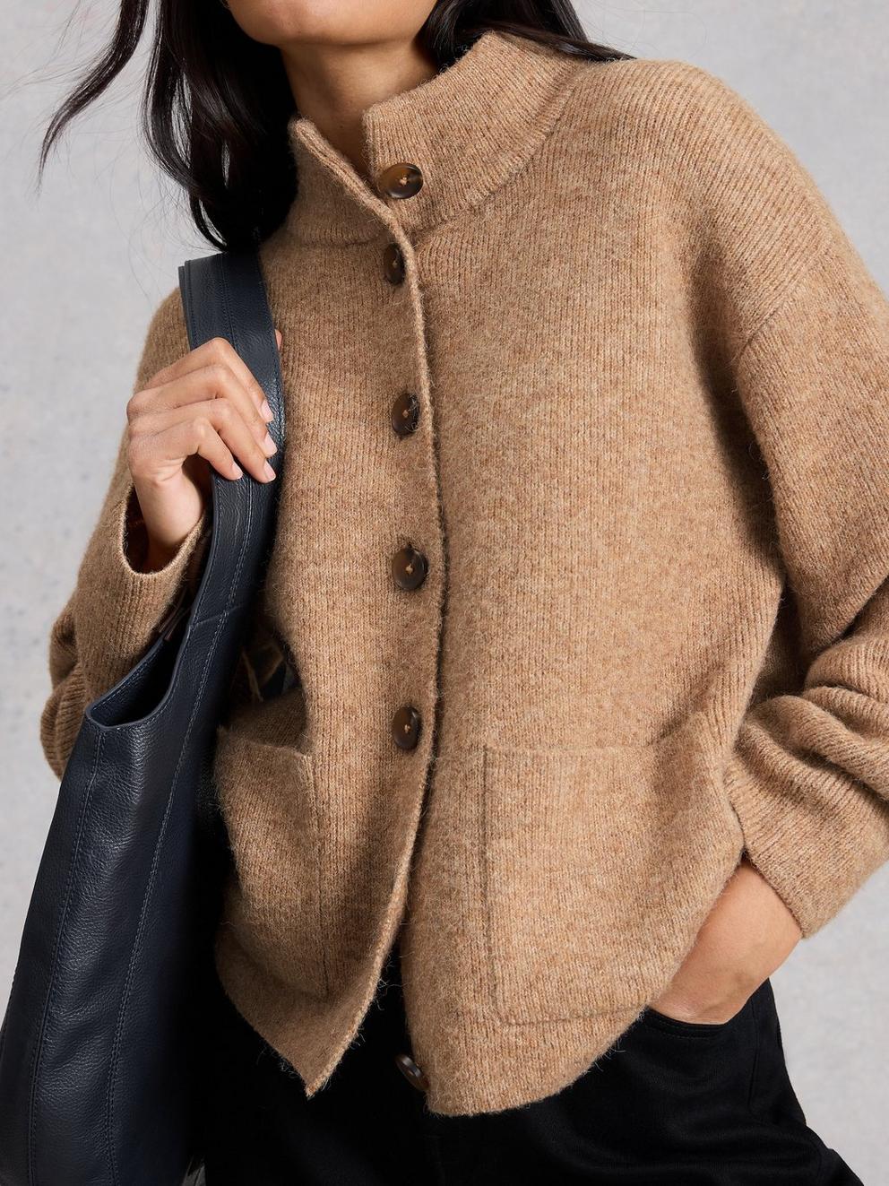 MARGOT CARDI in MID BROWN - MODEL DETAIL