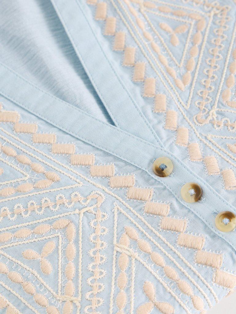 PEONY SLEEVELESS COLLARED SHIRT in MID BLUE - FLAT DETAIL