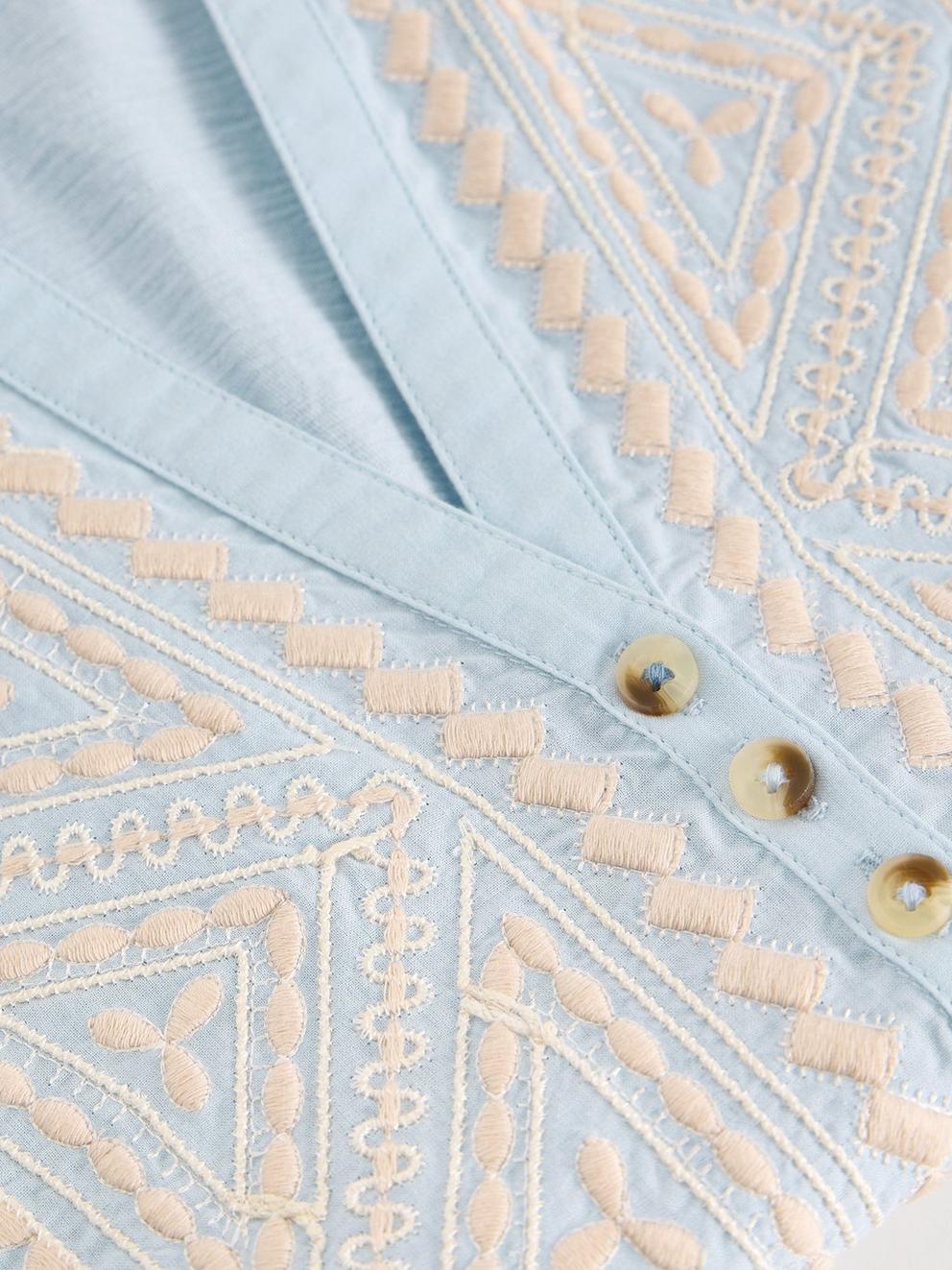 PEONY SLEEVELESS COLLARED SHIRT in MID BLUE - FLAT DETAIL