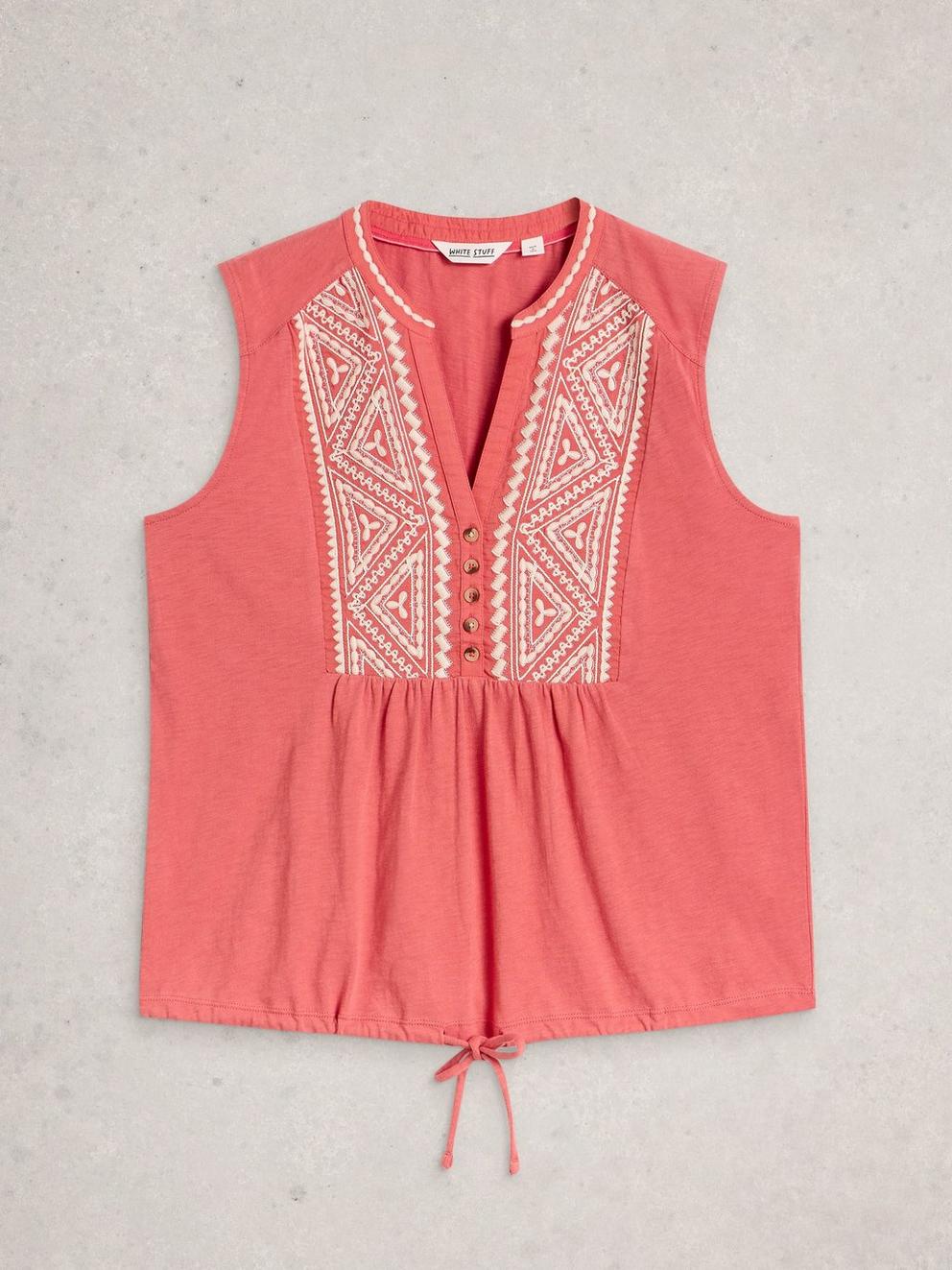PEONY SLEEVELESS COLLARED SHIRT in MID PINK - FLAT FRONT