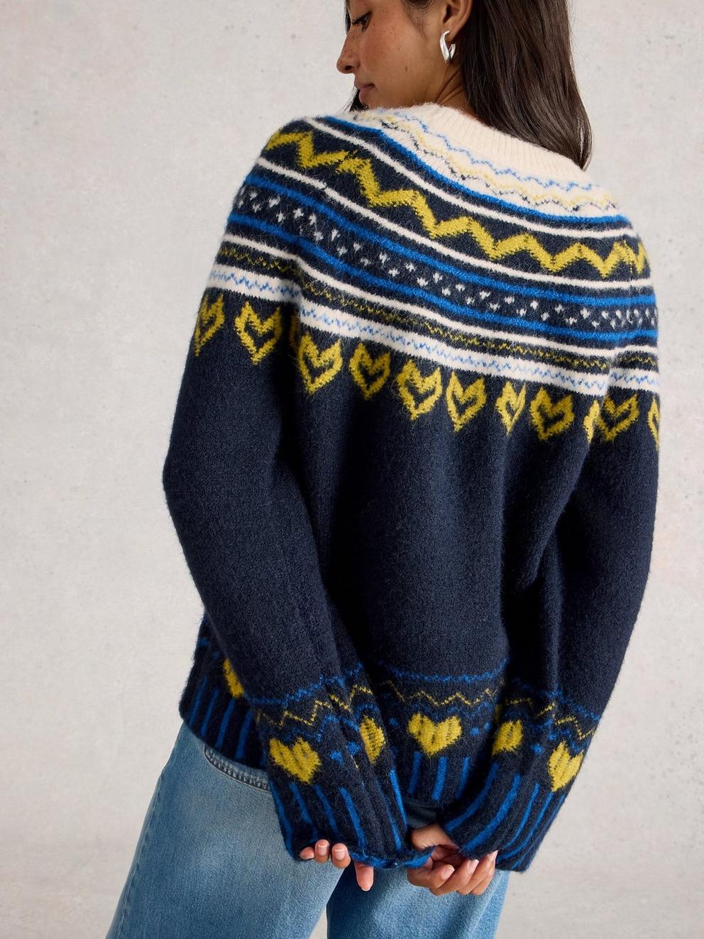 HARRIET FAIRISLE JUMPER in BLUE MLT - MODEL BACK