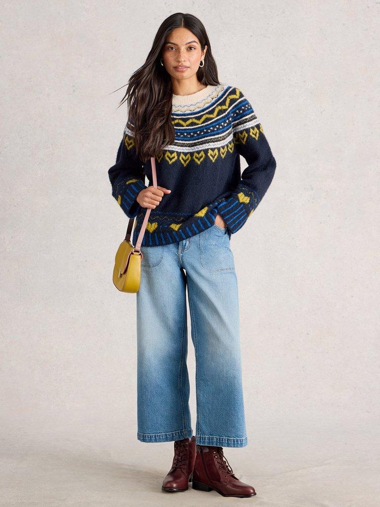 HARRIET FAIRISLE JUMPER in BLUE MLT - MODEL FRONT