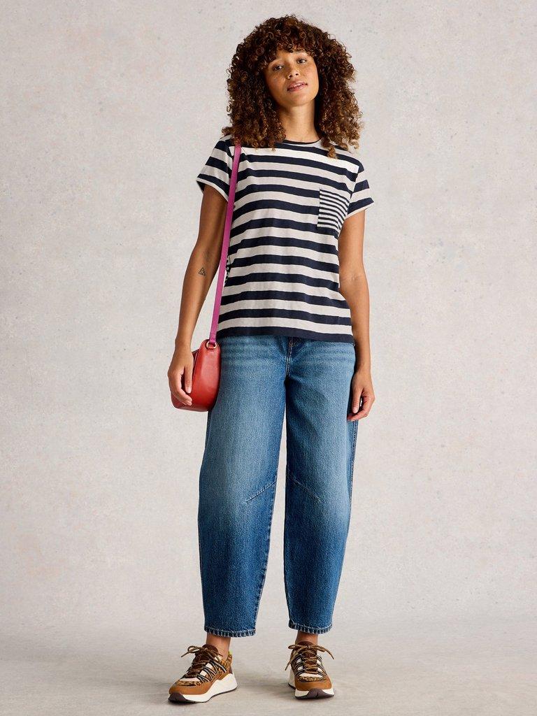GINA TEE in NAVY MULTI - MODEL FRONT