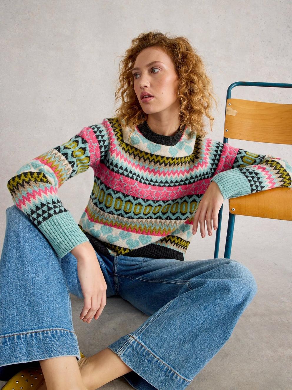 PHOEBE FAIRISLE JUMPER in BLUE MLT - LIFESTYLE