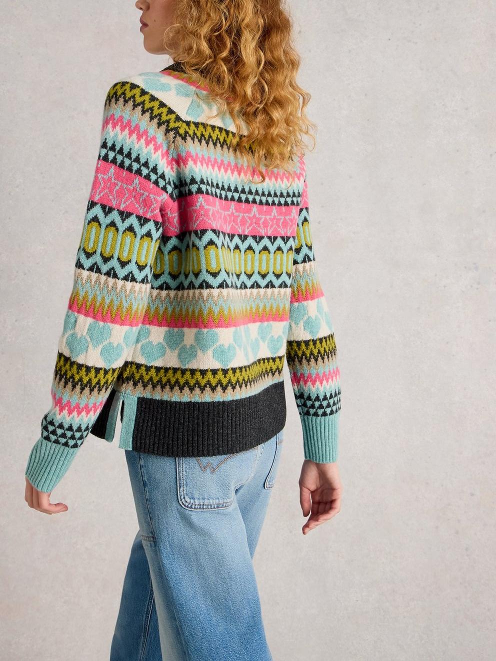 PHOEBE FAIRISLE JUMPER in BLUE MLT - MODEL BACK