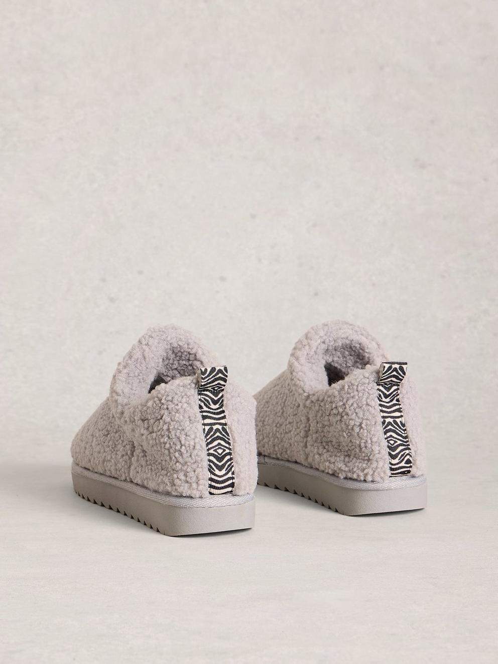 Borg Slipper Booties in MID GREY - FLAT BACK
