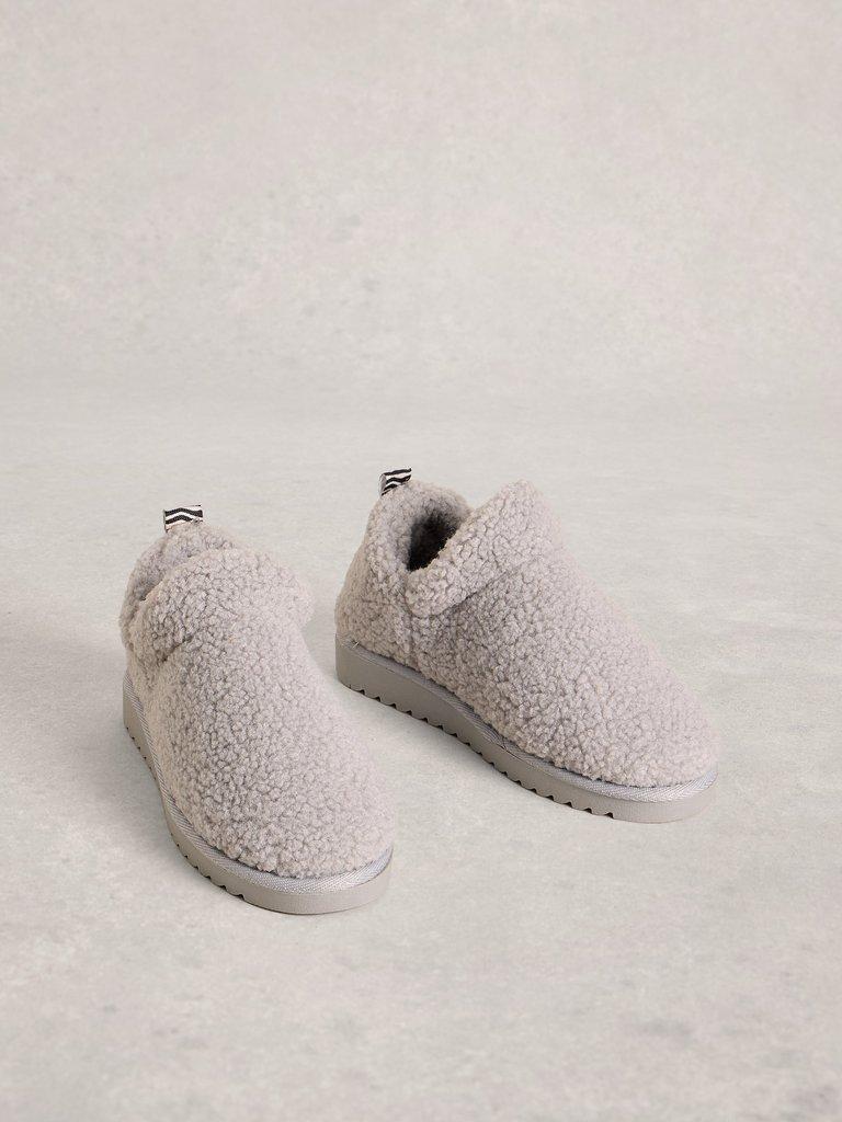 Borg Slipper Booties in MID GREY - FLAT FRONT