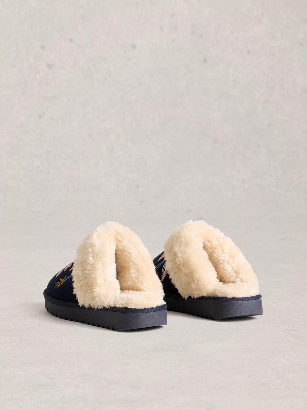Floral Mule Slippers in DARK NAVY - FLAT BACK