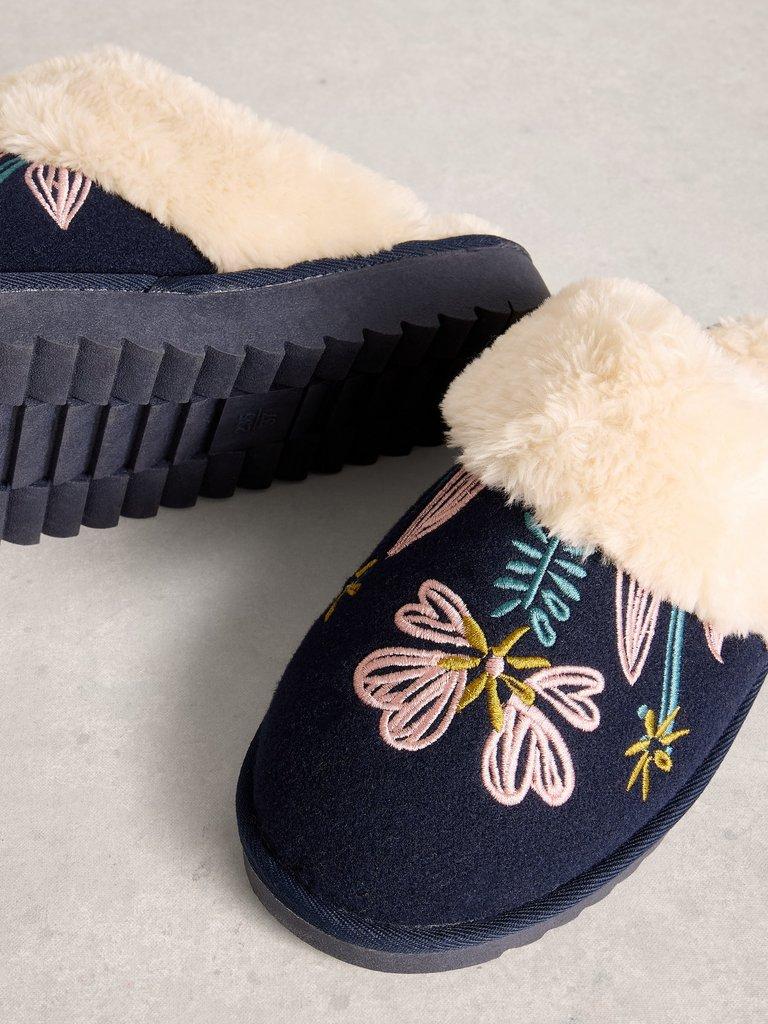 Floral Mule Slippers in DARK NAVY - FLAT DETAIL