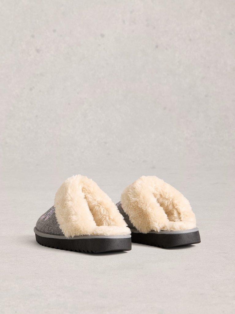 Floral Mule Slippers in LGT GREY - FLAT BACK
