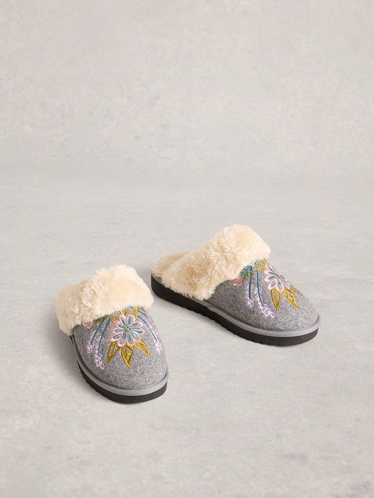Floral Mule Slippers in LGT GREY - FLAT FRONT